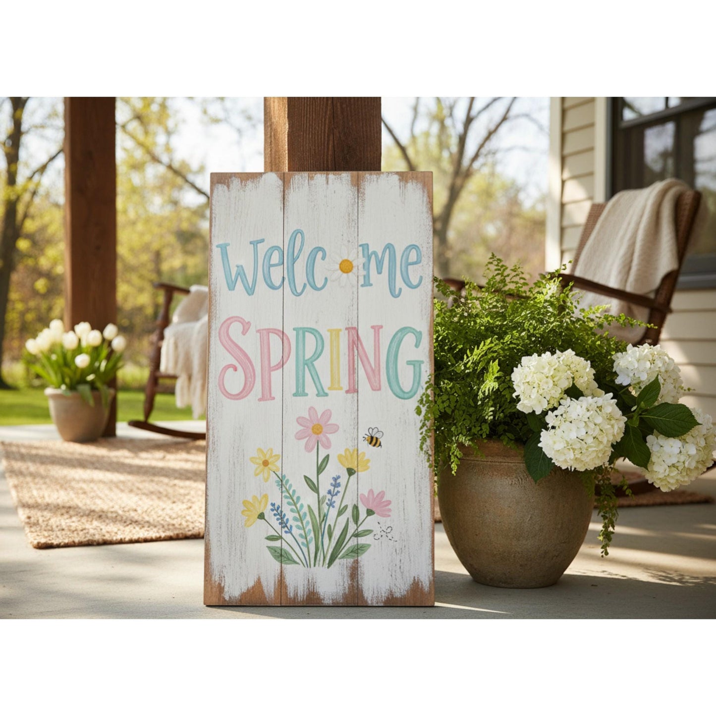 Front door decor | Welcome Spring | Vertical Entryway Sign | Easter Farmhouse Porch Leaner
