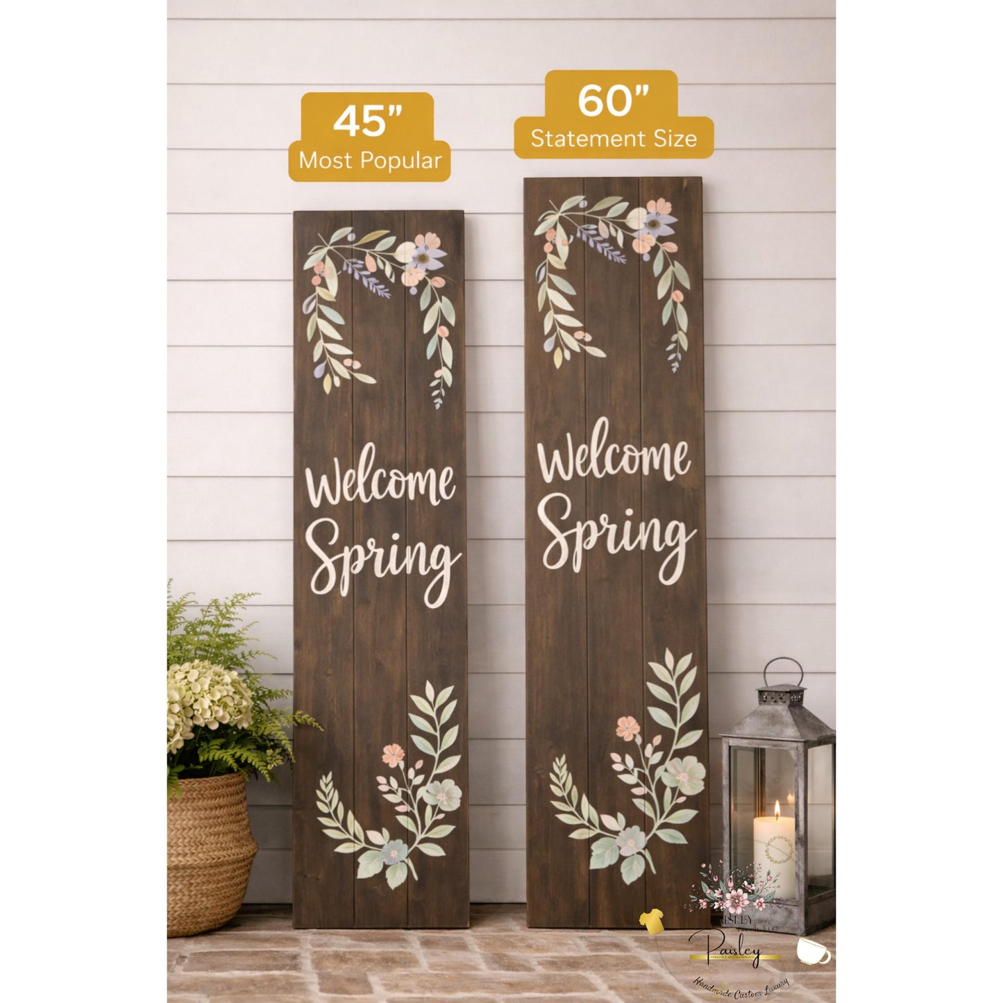 Front door decor | Welcome Spring | Vertical Entryway Sign | Easter Farmhouse Porch Leaner