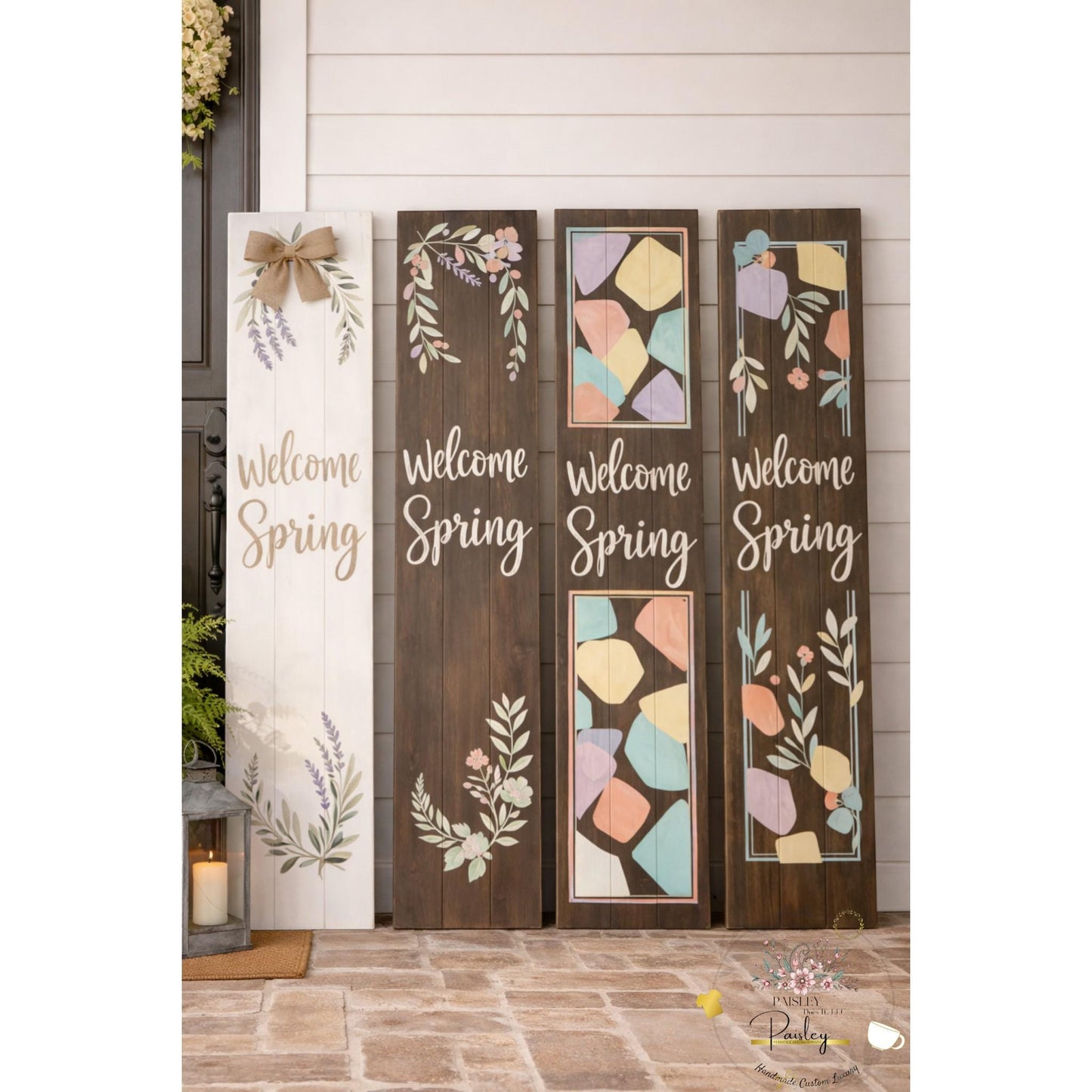 Front door decor | Welcome Spring | Vertical Entryway Sign | Easter Farmhouse Porch Leaner