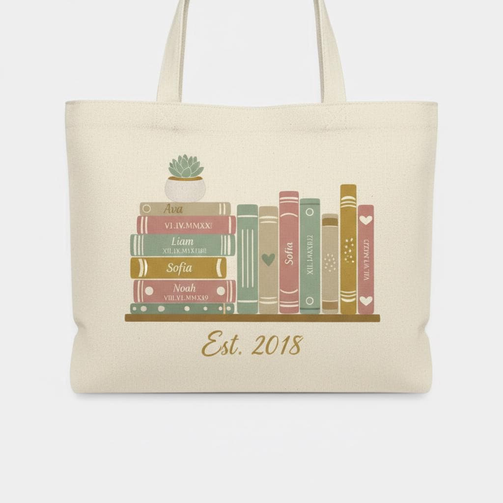 Personalized Book Lover Tote Bag, Mother's Day Gift, Beige Canvas Bag