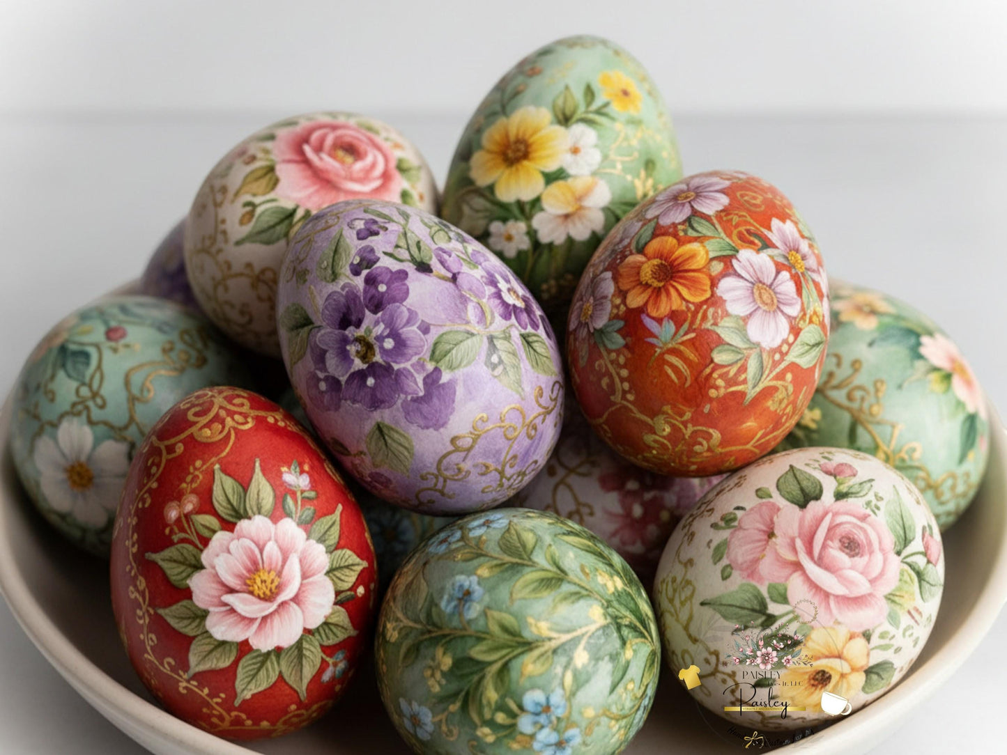 Easter Wooden Eggs 2.5” Set of 6 or 12 Mix & Match Floral Decor