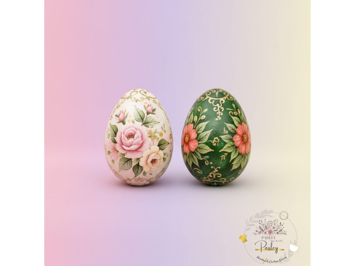 Easter Wooden Eggs 2.5” Set of 6 or 12 Mix & Match Floral Decor