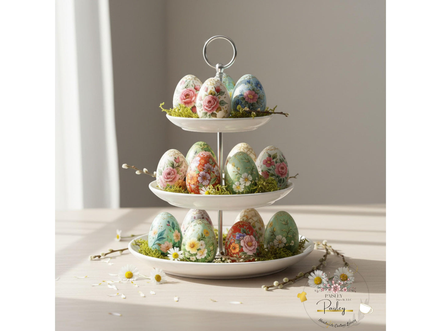 Easter Wooden Eggs 2.5” Set of 6 or 12 Mix & Match Floral Decor