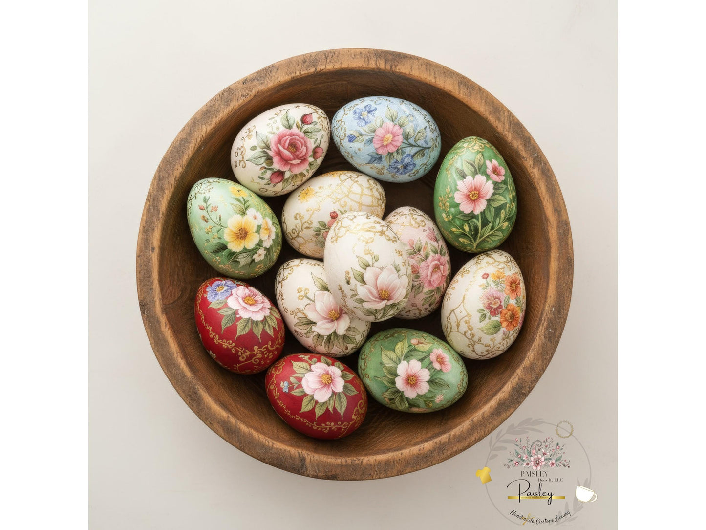 Easter Wooden Eggs 2.5” Set of 6 or 12 Mix & Match Floral Decor