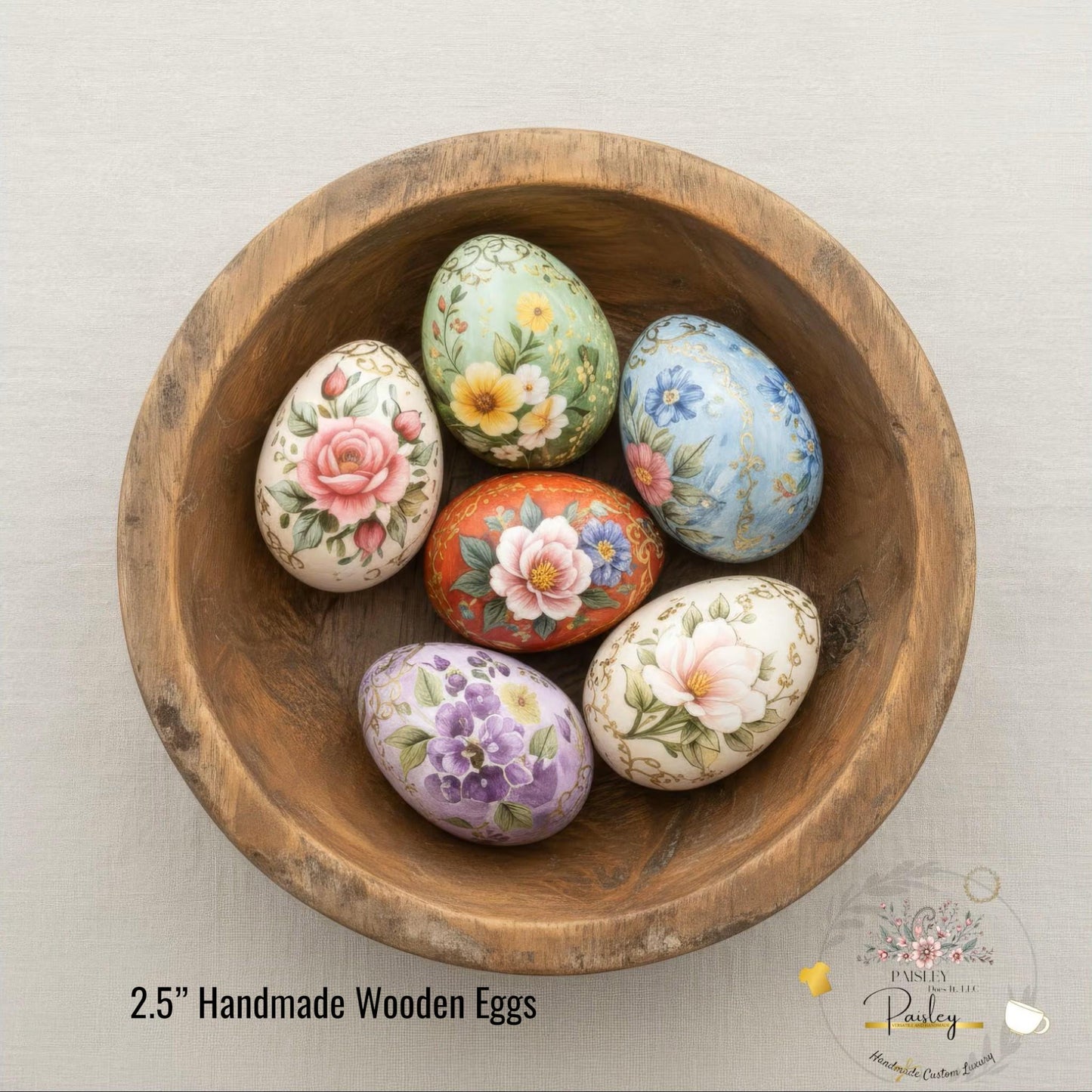 Easter Wooden Eggs 2.5” Set of 6 or 12 Mix & Match Floral Decor