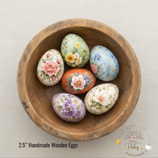 Easter Wooden Eggs 2.5” Set of 6 or 12 Mix & Match Floral Decor