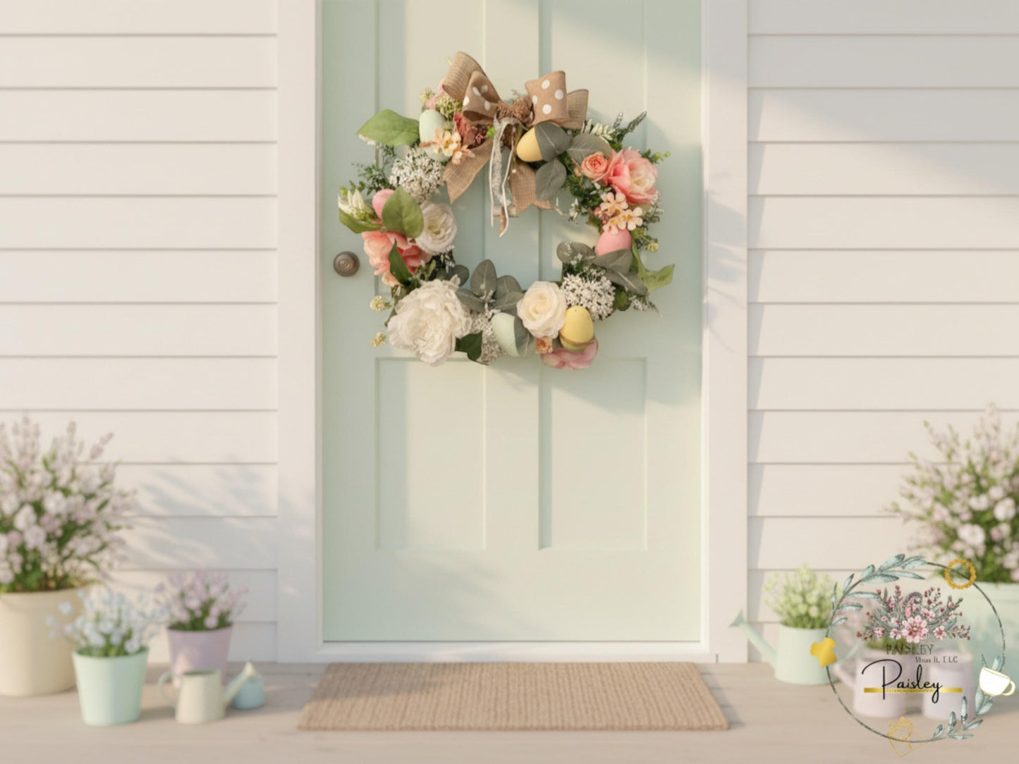 Spring wreath for Entry way and Farmhouse Style Pink & White Handmade Arrangement