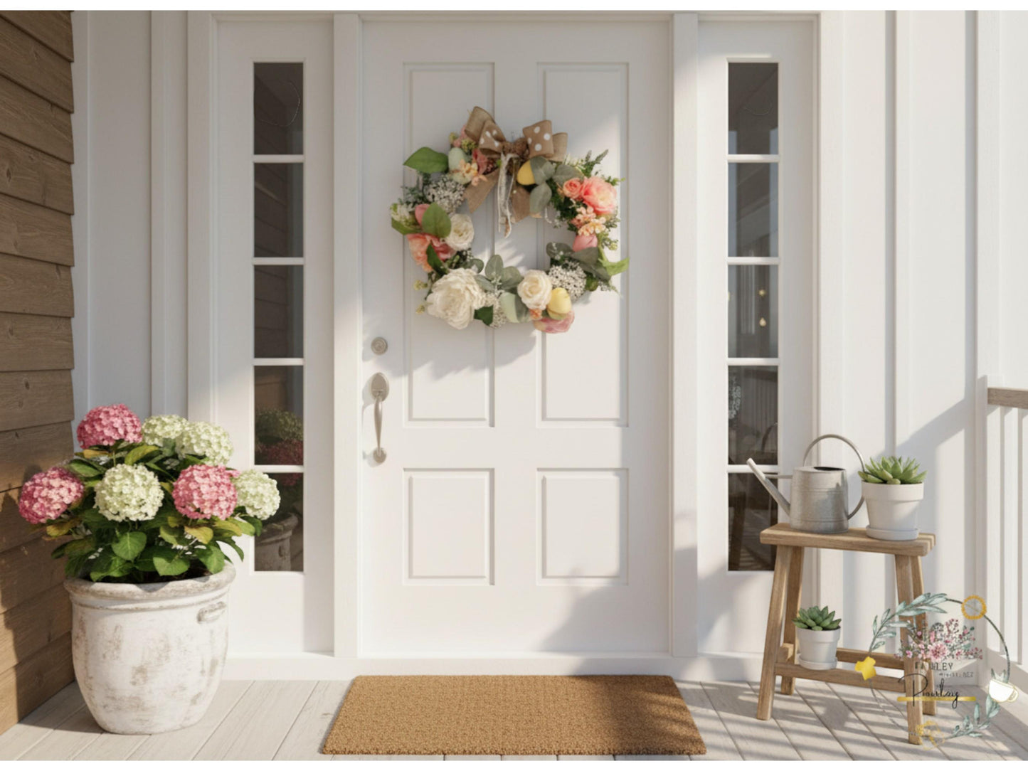 Spring wreath for Entry way and Farmhouse Style Pink & White Handmade Arrangement