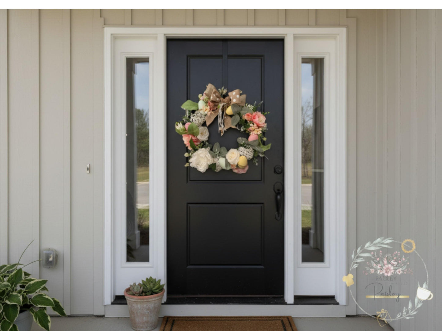 Spring wreath for Entry way and Farmhouse Style Pink & White Handmade Arrangement
