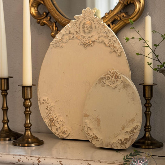 Vintage Baroque Easter Egg Distressed European Mantel Decor Antique Inspired Shelf Sitter Heirloom Style