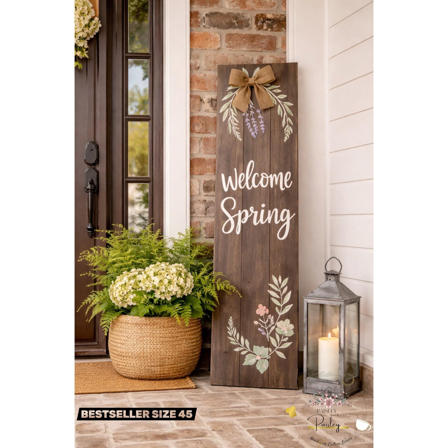 Front door decor | Welcome Spring | Vertical Entryway Sign | Easter Farmhouse Porch Leaner
