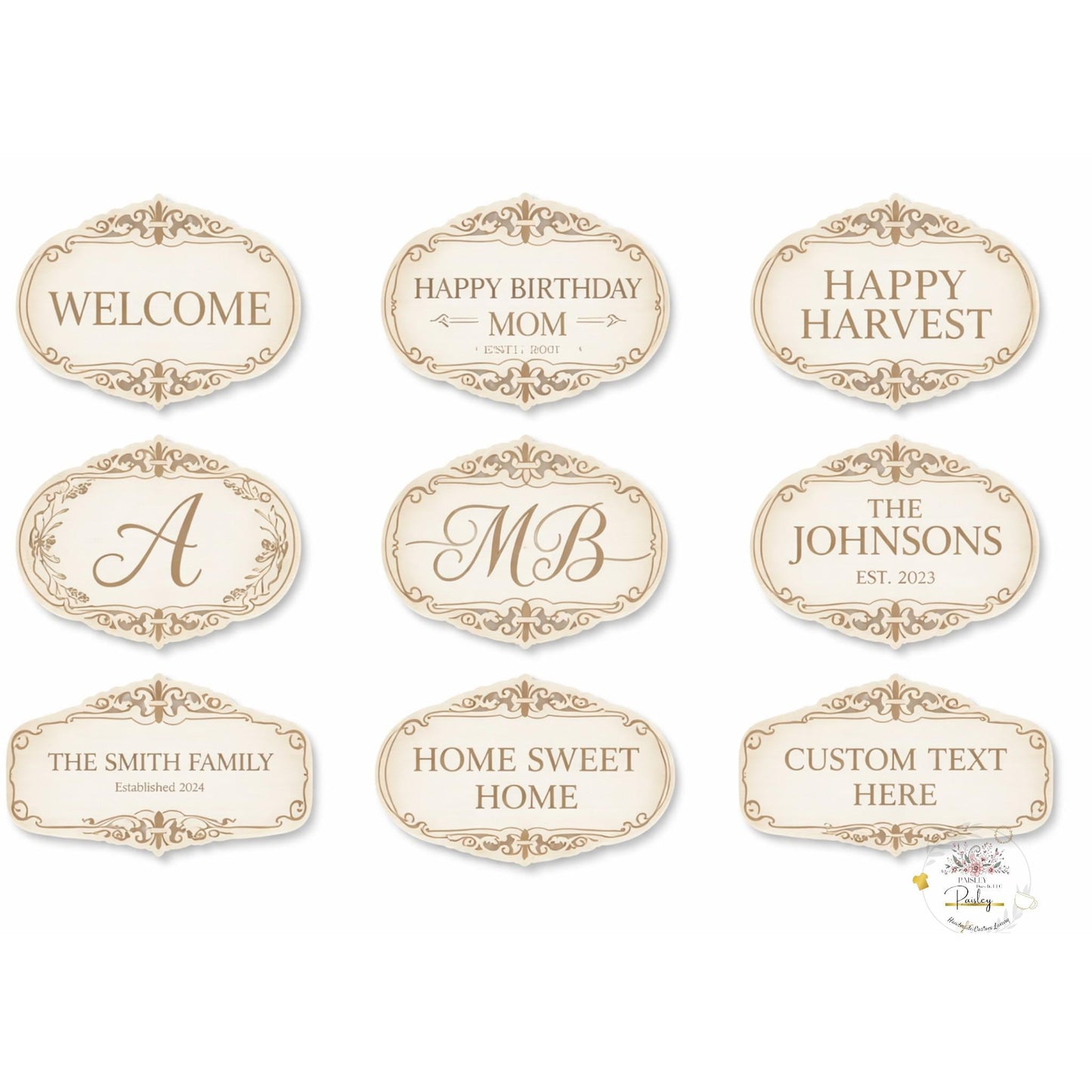 Personalized Interchangeable Wooden Sign Insert Wreath Center Monogram Family Name Welcome Door Decor Gift