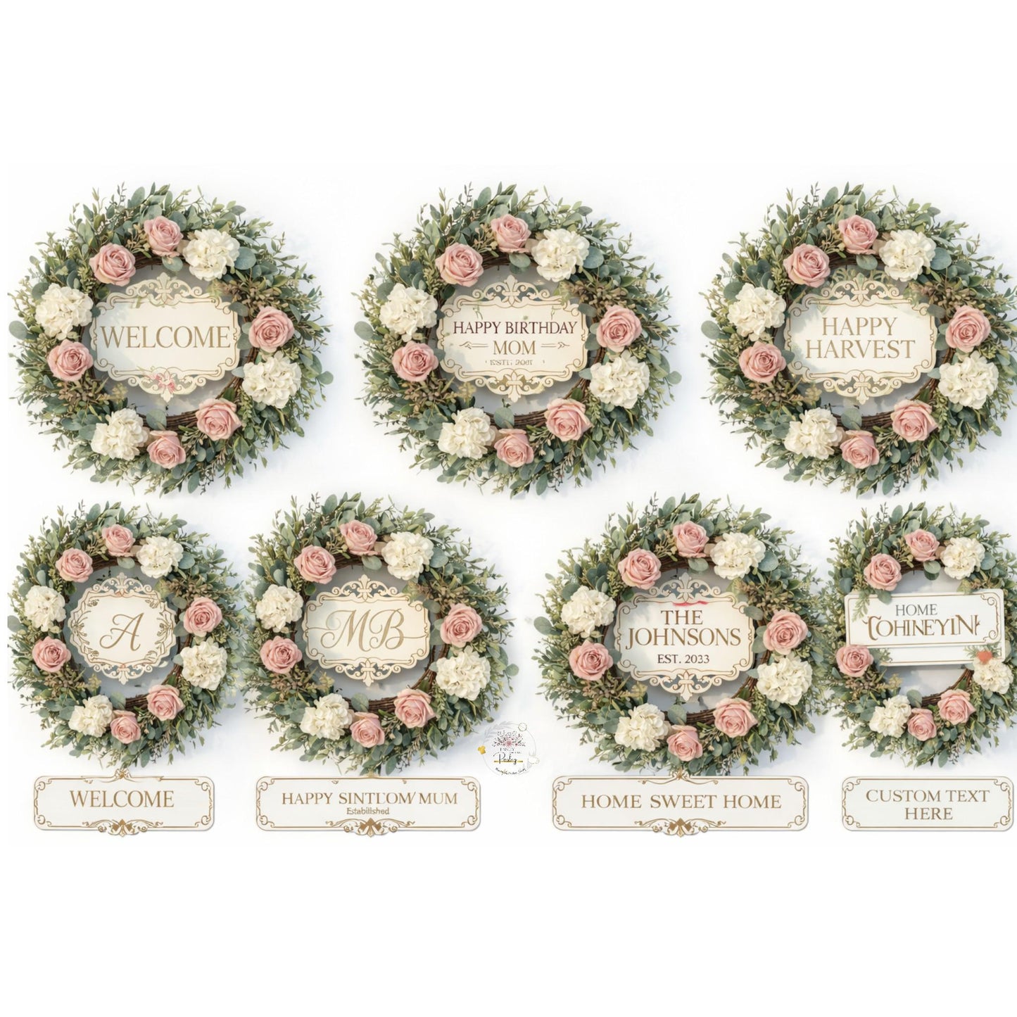 Personalized Interchangeable Wooden Sign Insert Wreath Center Monogram Family Name Welcome Door Decor Gift