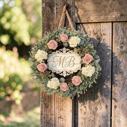 Personalized Interchangeable Wooden Sign Insert Wreath Center Monogram Family Name Welcome Door Decor Gift