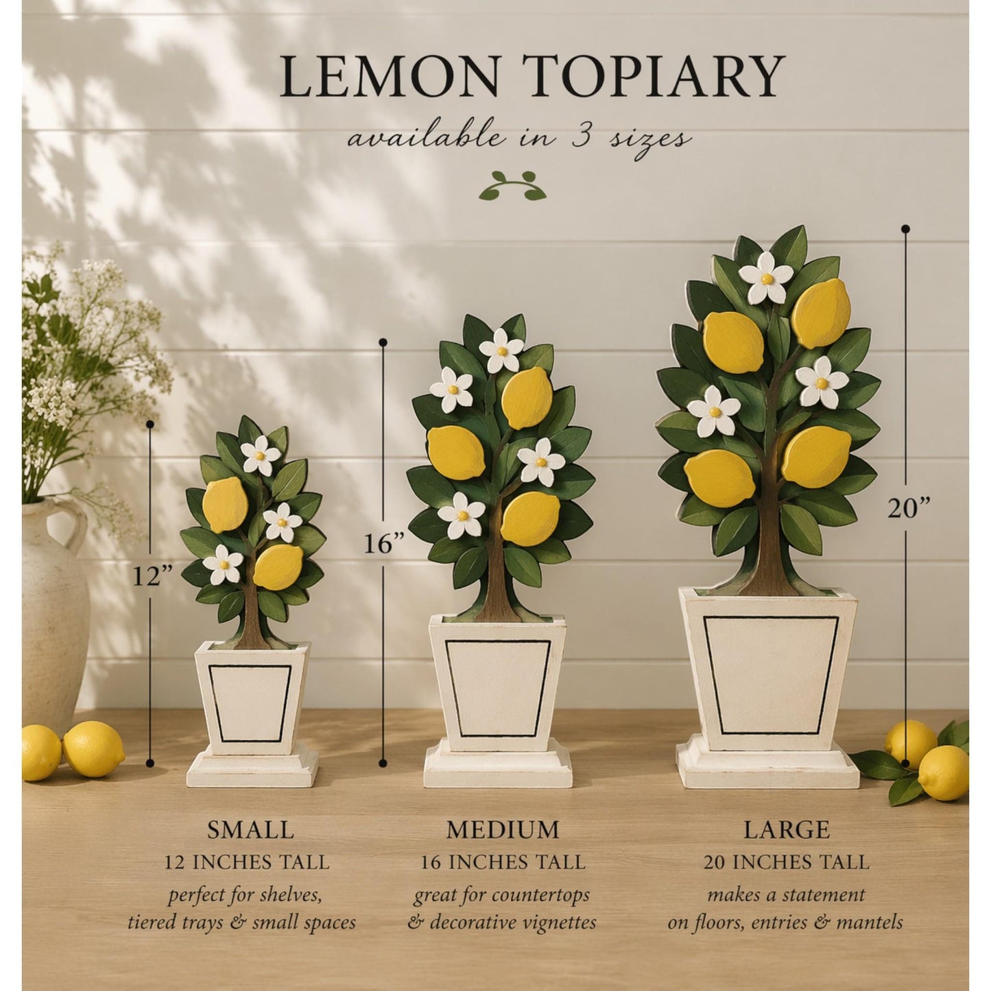 Lemon Topiary Decor | Farmhouse Kitchen Centerpiece | faux lemon plant Gift for Entryway or Tray