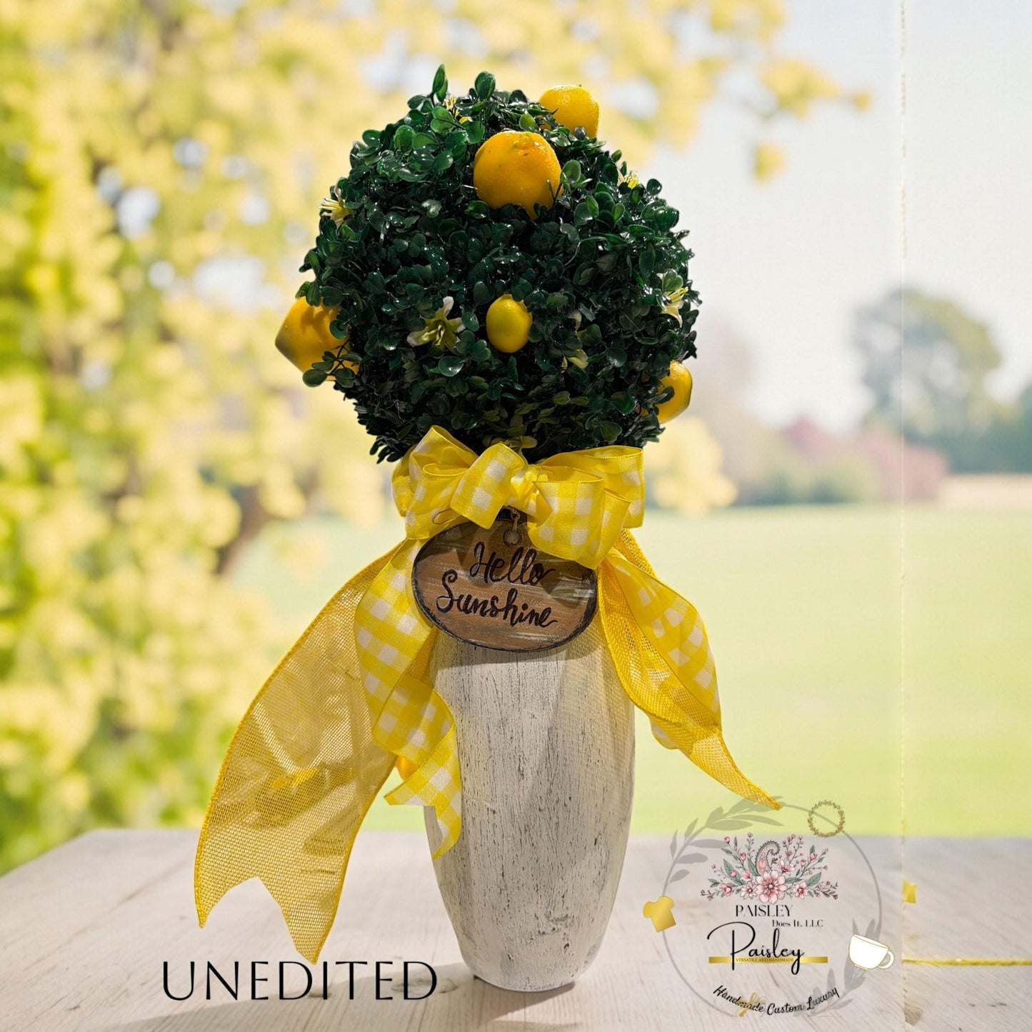Lemon Topiary Decor | Farmhouse Kitchen Centerpiece | faux lemon plant Gift for Entryway or Tray