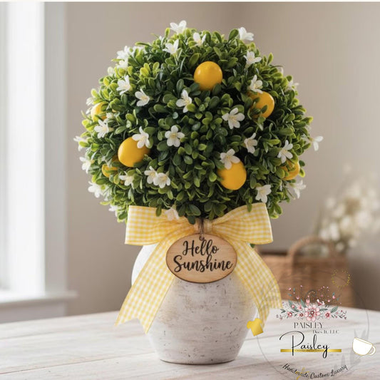 Lemon Topiary Decor | Farmhouse Kitchen Centerpiece | faux lemon plant Gift for Entryway or Tray