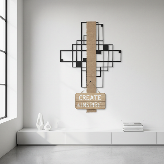 Minimalist Garland – Black Metal with Burlap Ribbon & Wooden Signs