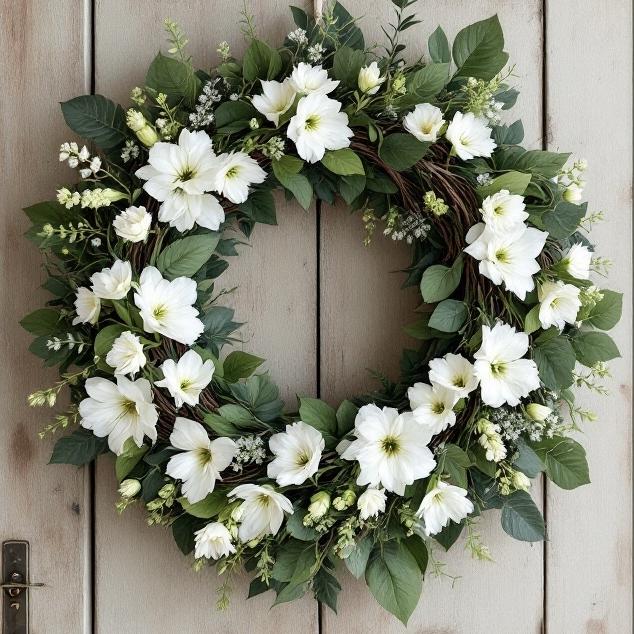 Handcrafted Spring Wreath with White Flowers – Elegant Front Door & Home Decor