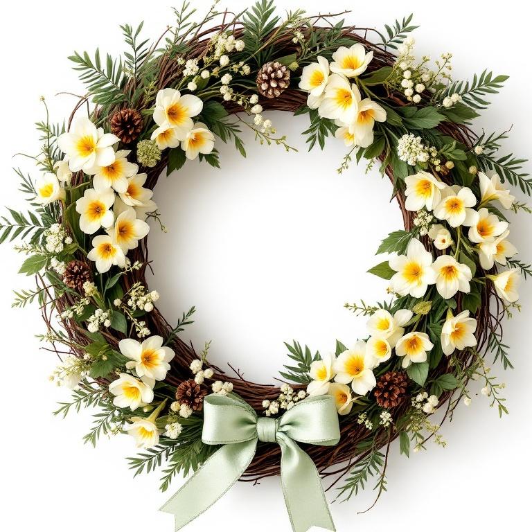 Handcrafted Spring Wreath with White Flowers – Elegant Front Door & Home Decor