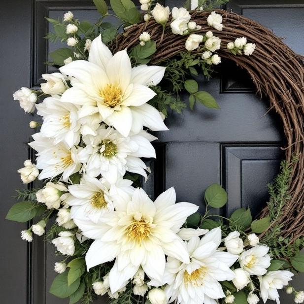 Handcrafted Spring Wreath with White Flowers – Elegant Front Door & Home Decor