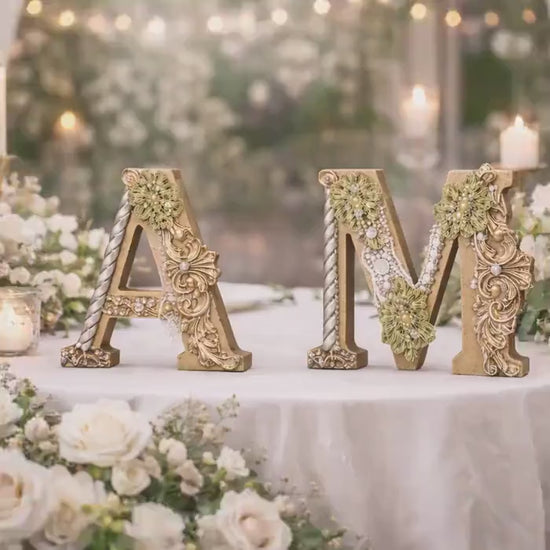 Wooden handmade gilded stone studded Letters