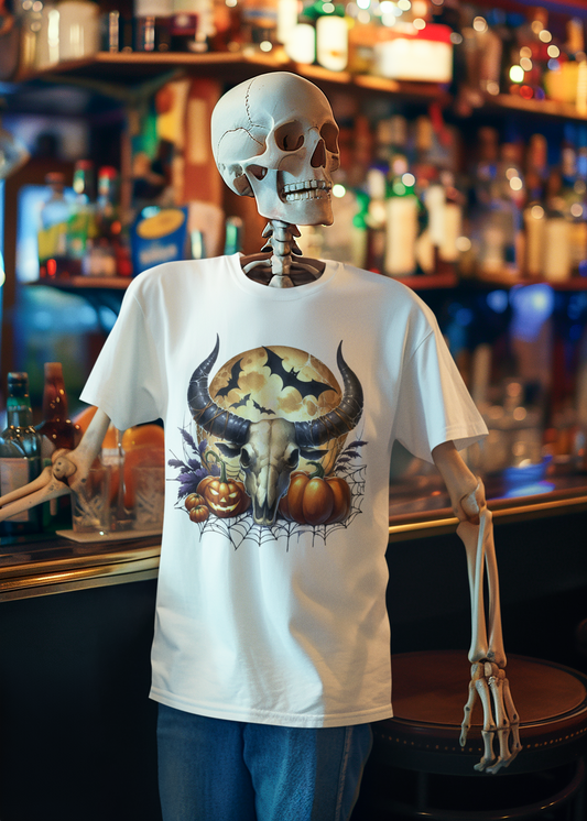 Gothic Skull and Horns Graphic Tee